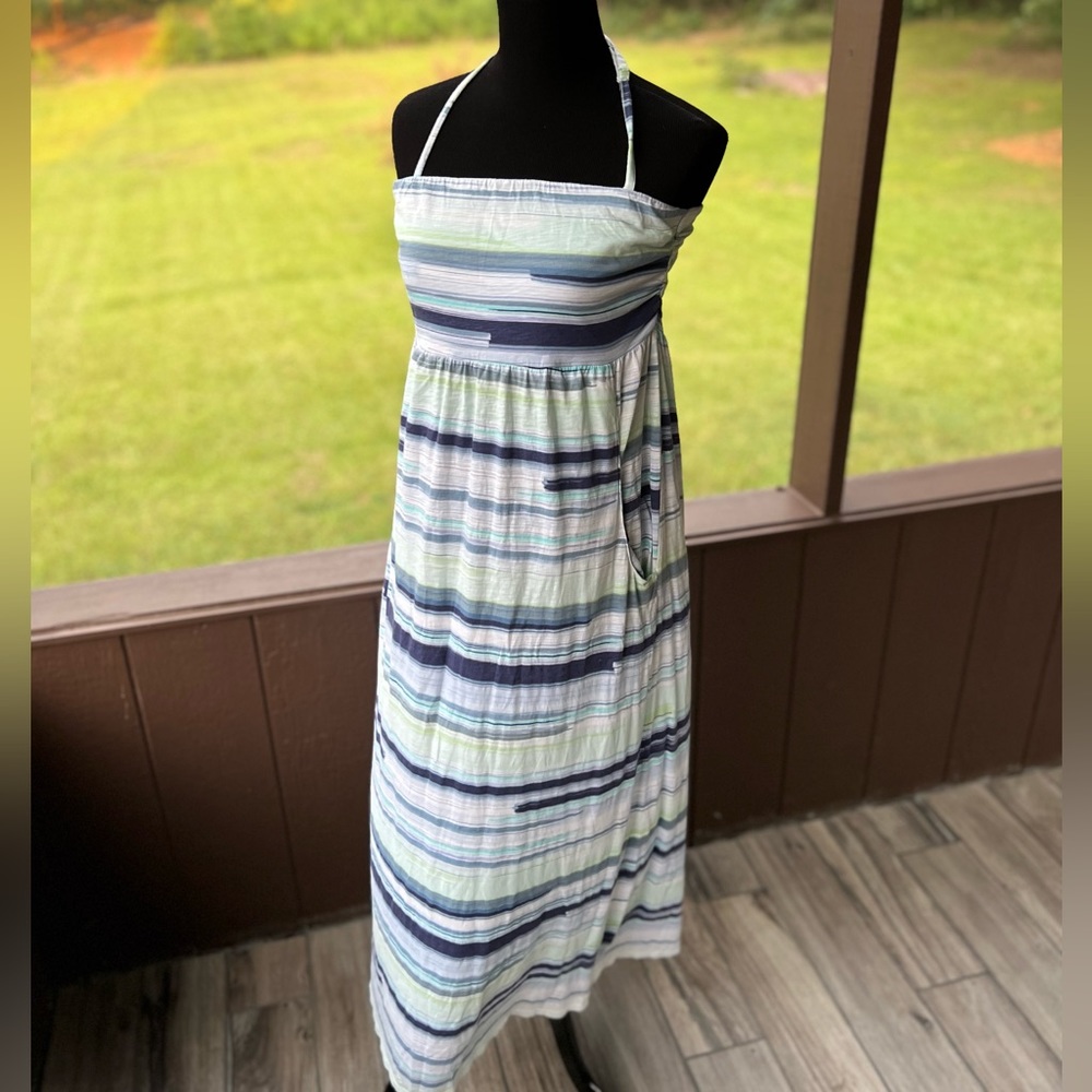 Garnet Hill Modal Cotton Halter Dress Stripe Medium Maxi